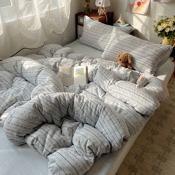 91家纺网 家纺一手货源 找家纺 凯洛奇 2026新款色织麻水洗提花四件套-提供买家秀 雪鹿青纱