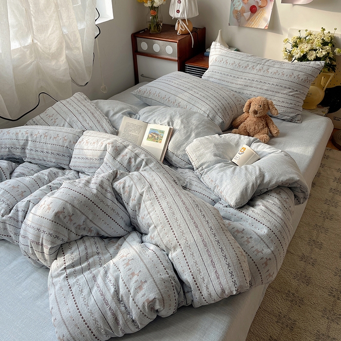 91家纺网 家纺一手货源 找家纺 凯洛奇 2026新款色织麻水洗提花四件套-提供买家秀 雪鹿青纱