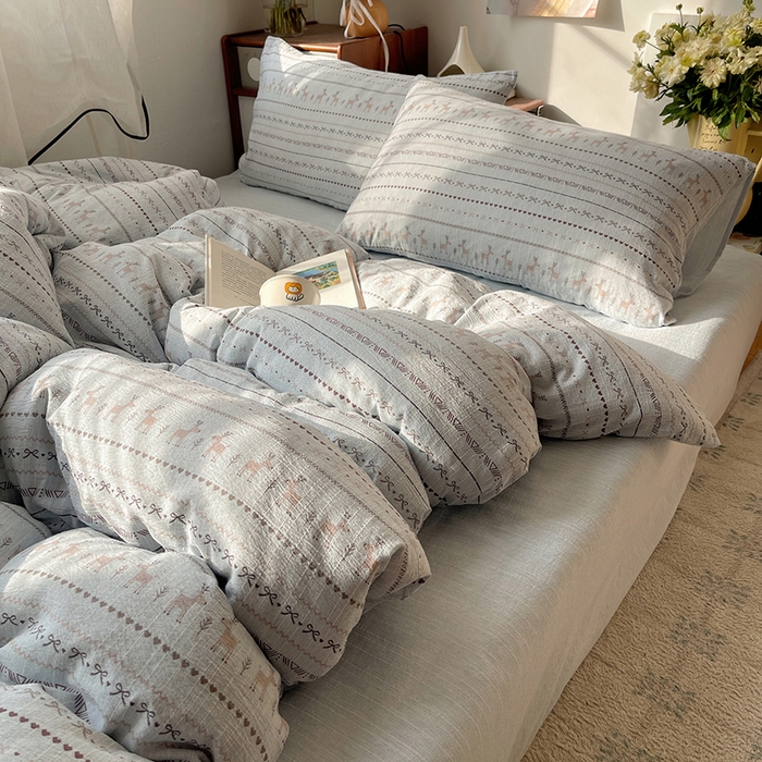 91家纺网 家纺一手货源 找家纺 凯洛奇 2026新款色织麻水洗提花四件套-提供买家秀 雪鹿青纱