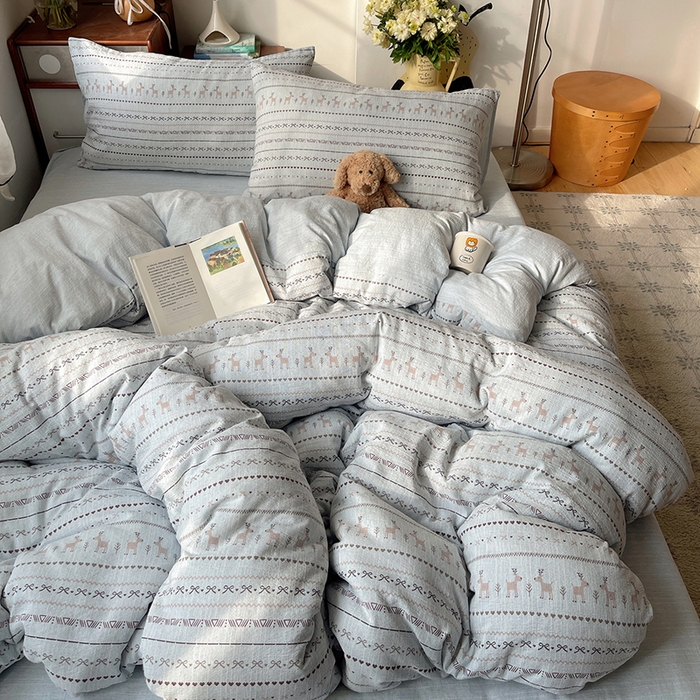 91家纺网 家纺一手货源 找家纺 凯洛奇 2026新款色织麻水洗提花四件套-提供买家秀 雪鹿青纱