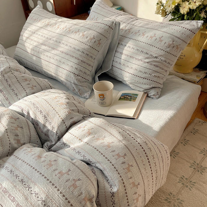 91家纺网 家纺一手货源 找家纺 凯洛奇 2026新款色织麻水洗提花四件套-提供买家秀 雪鹿青纱