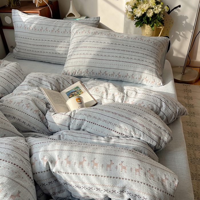 91家纺网 家纺一手货源 找家纺 凯洛奇 2026新款色织麻水洗提花四件套-提供买家秀 雪鹿青纱