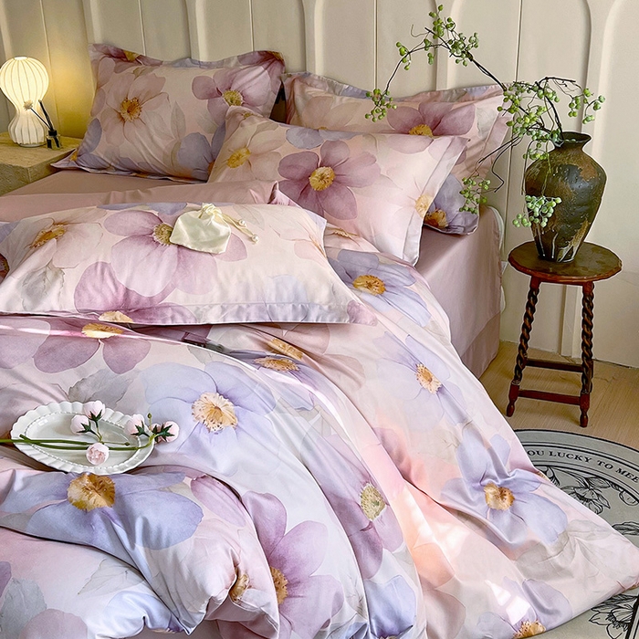 91家纺网 家纺一手货源 找家纺 梧桐树 2026新款全棉纯棉长绒棉数码印花系列四件套 S28雅韵-紫