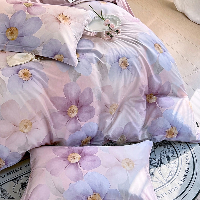 91家纺网 家纺一手货源 找家纺 梧桐树 2026新款全棉纯棉长绒棉数码印花系列四件套 S28雅韵-紫