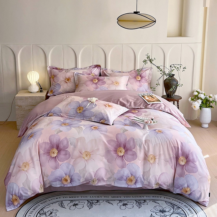 91家纺网 家纺一手货源 找家纺 梧桐树 2026新款全棉纯棉长绒棉数码印花系列四件套 S28雅韵-紫