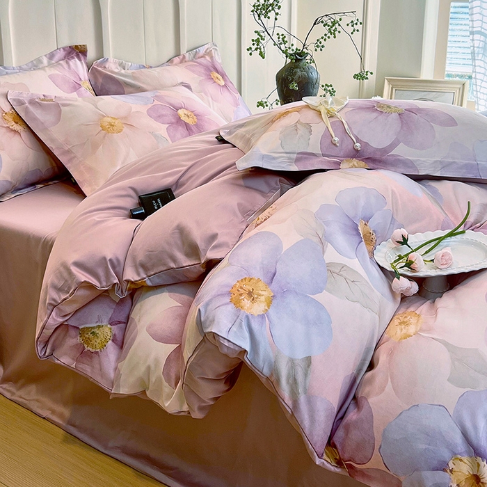 91家纺网 家纺一手货源 找家纺 梧桐树 2026新款全棉纯棉长绒棉数码印花系列四件套 S28雅韵-紫