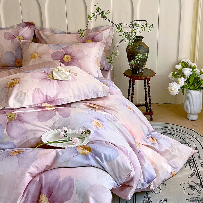 91家纺网 家纺一手货源 找家纺 梧桐树 2026新款全棉纯棉长绒棉数码印花系列四件套 S28雅韵-紫