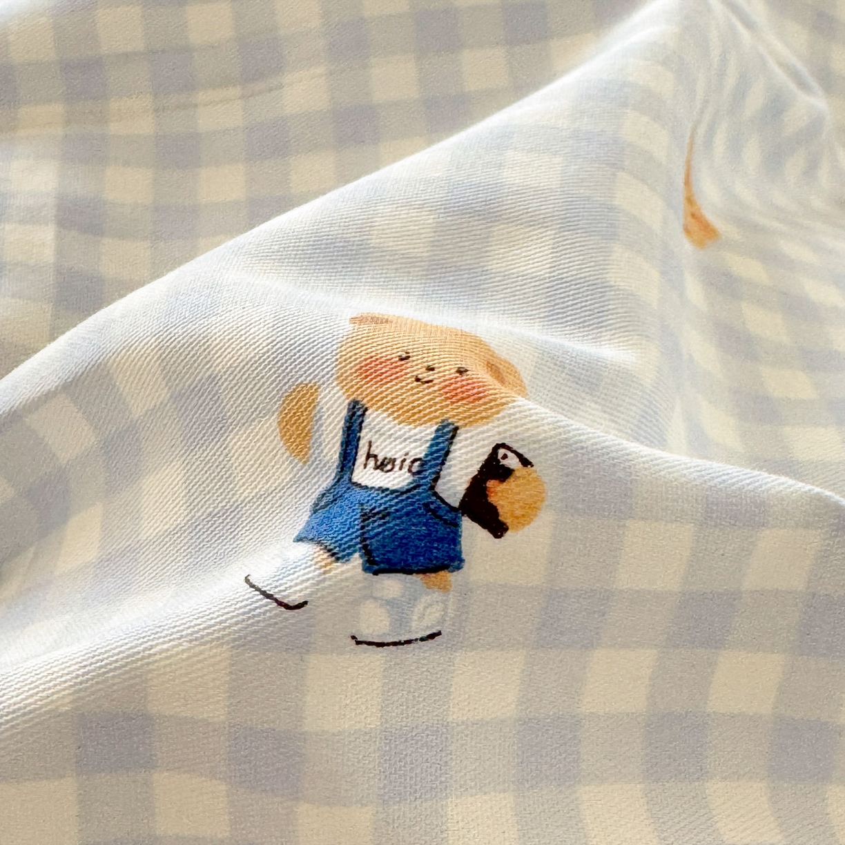 91家纺网 家纺一手货源 找家纺 景眠 2026新款全棉13372小清新简单款四件套 格子熊-蓝