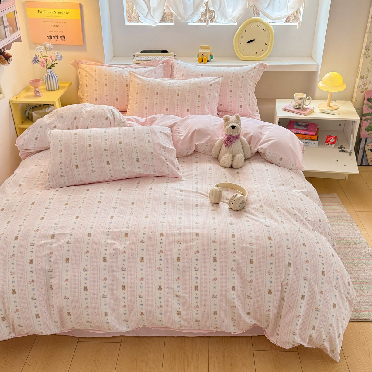 91家纺网 家纺一手货源 找家纺 景眠 2026新款全棉13372小清新简单款四件套 蝴蝶结熊