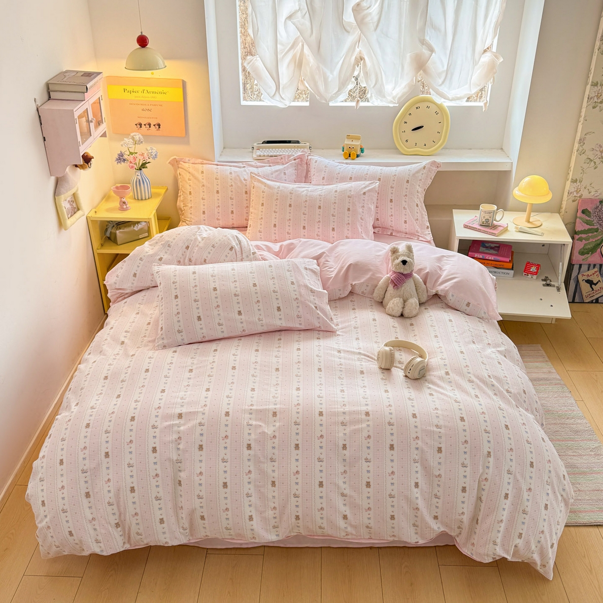 91家纺网 家纺一手货源 找家纺 景眠 2026新款全棉13372小清新简单款四件套 蝴蝶结熊