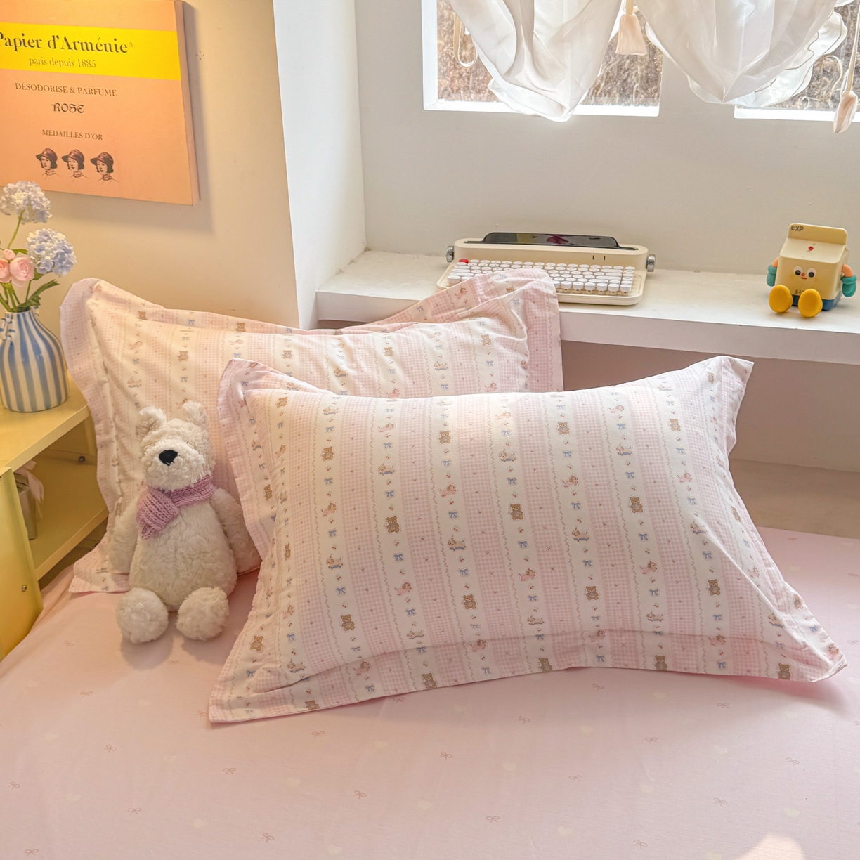 91家纺网 家纺一手货源 找家纺 景眠 2026新款全棉13372小清新简单款四件套 蝴蝶结熊