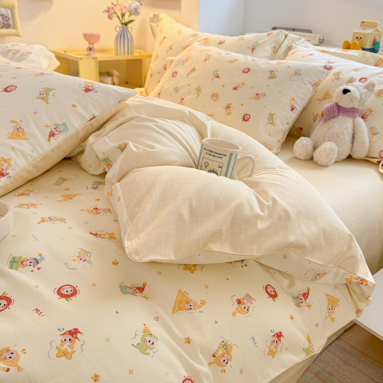 91家纺网 家纺一手货源 找家纺 景眠 2026新款全棉13372小清新简单款四件套 童趣