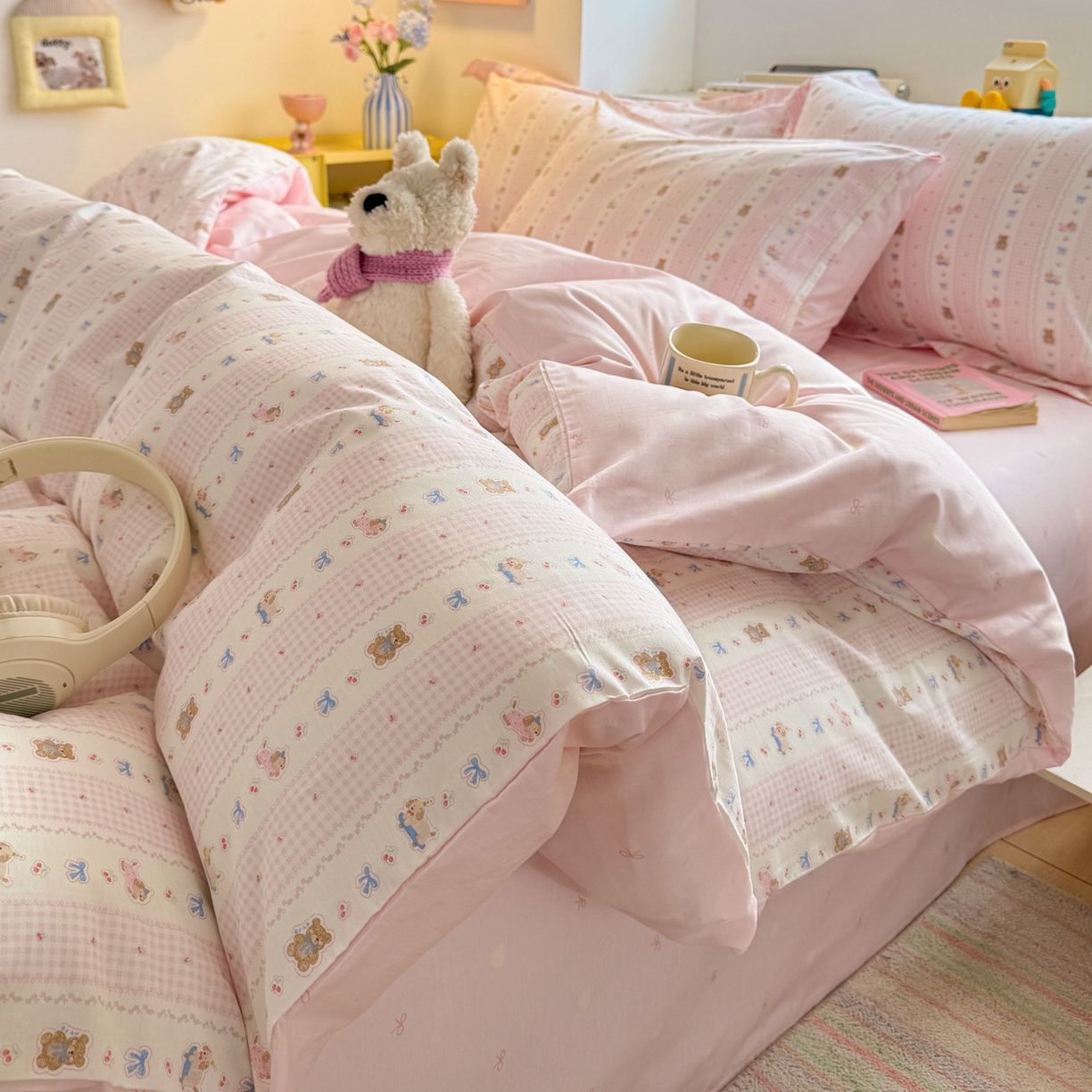 景眠 2026新款全棉13372小清新简单款四件套 蝴蝶结熊