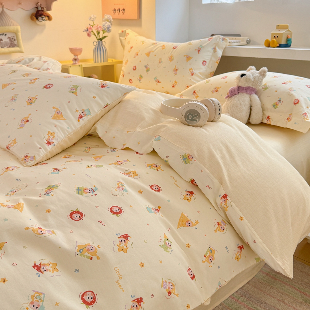 91家纺网 家纺一手货源 找家纺 景眠 2026新款全棉13372小清新简单款四件套 童趣