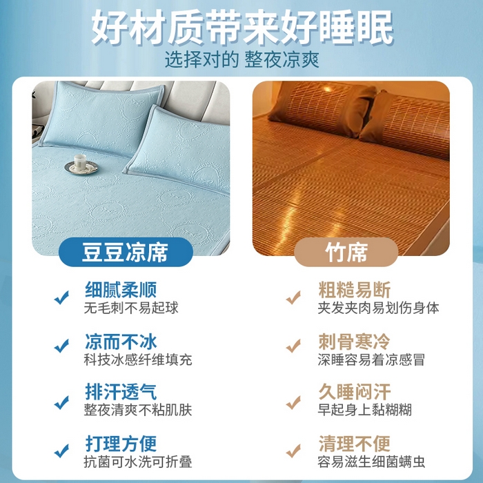 91家纺网 家纺一手货源 找家纺 （总）梦卡迪 2026新款A类提花凉感冰凉豆豆凉席镂空花边床笠床单可机洗双人软席子三件套