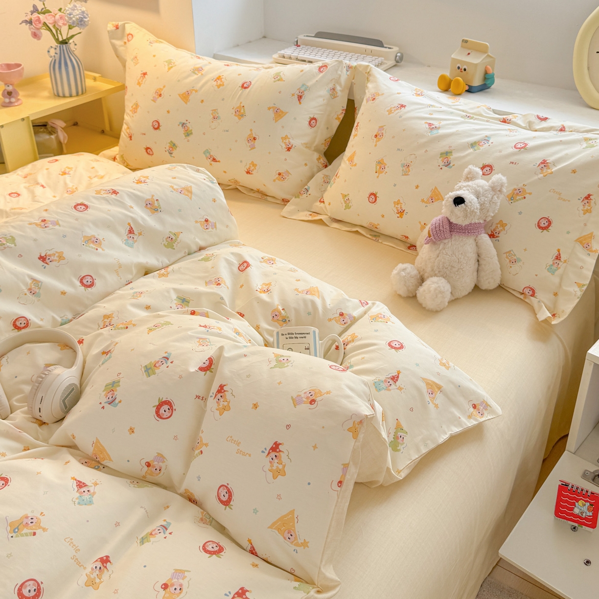 91家纺网 家纺一手货源 找家纺 景眠 2026新款全棉13372小清新简单款四件套 童趣