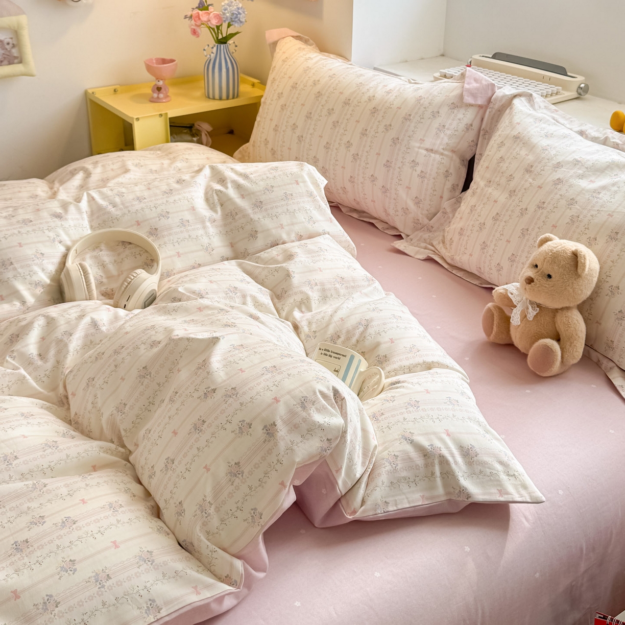 91家纺网 家纺一手货源 找家纺 景眠 2026新款全棉13372小清新简单款四件套 花间