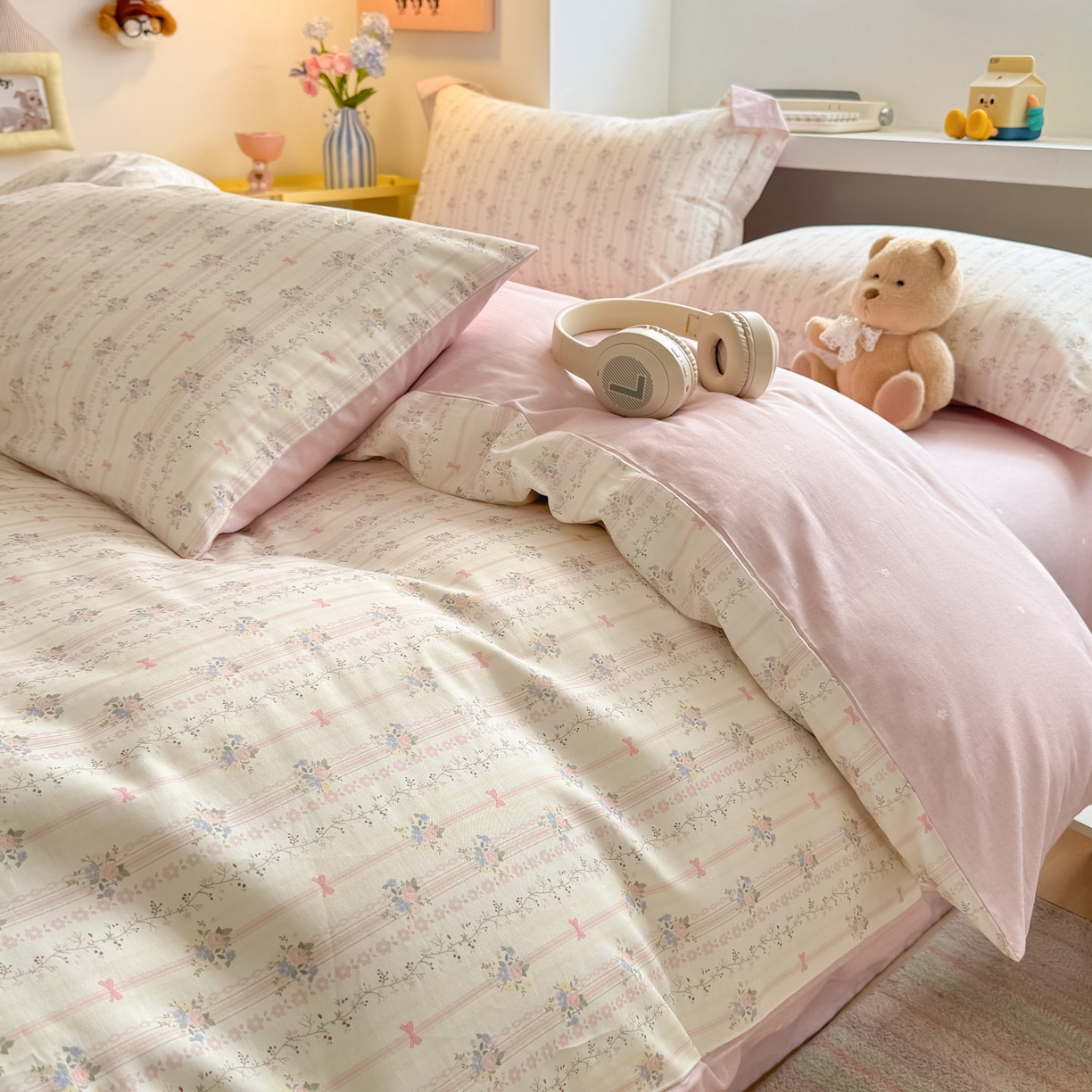 91家纺网 家纺一手货源 找家纺 景眠 2026新款全棉13372小清新简单款四件套 花间