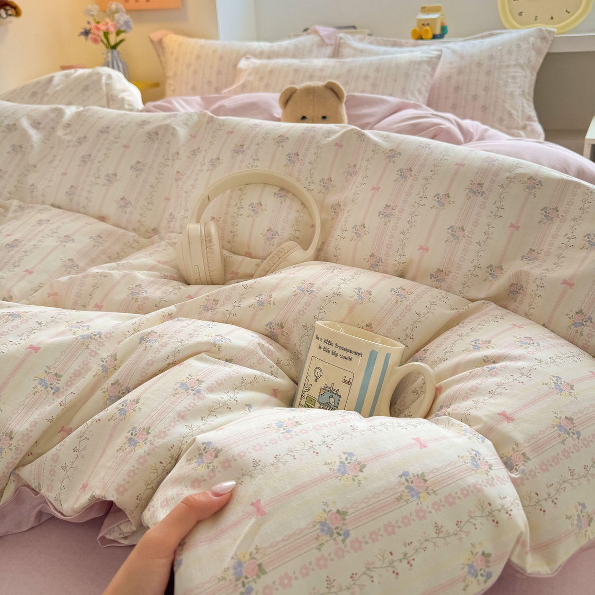 91家纺网 家纺一手货源 找家纺 景眠 2026新款全棉13372小清新简单款四件套 花间