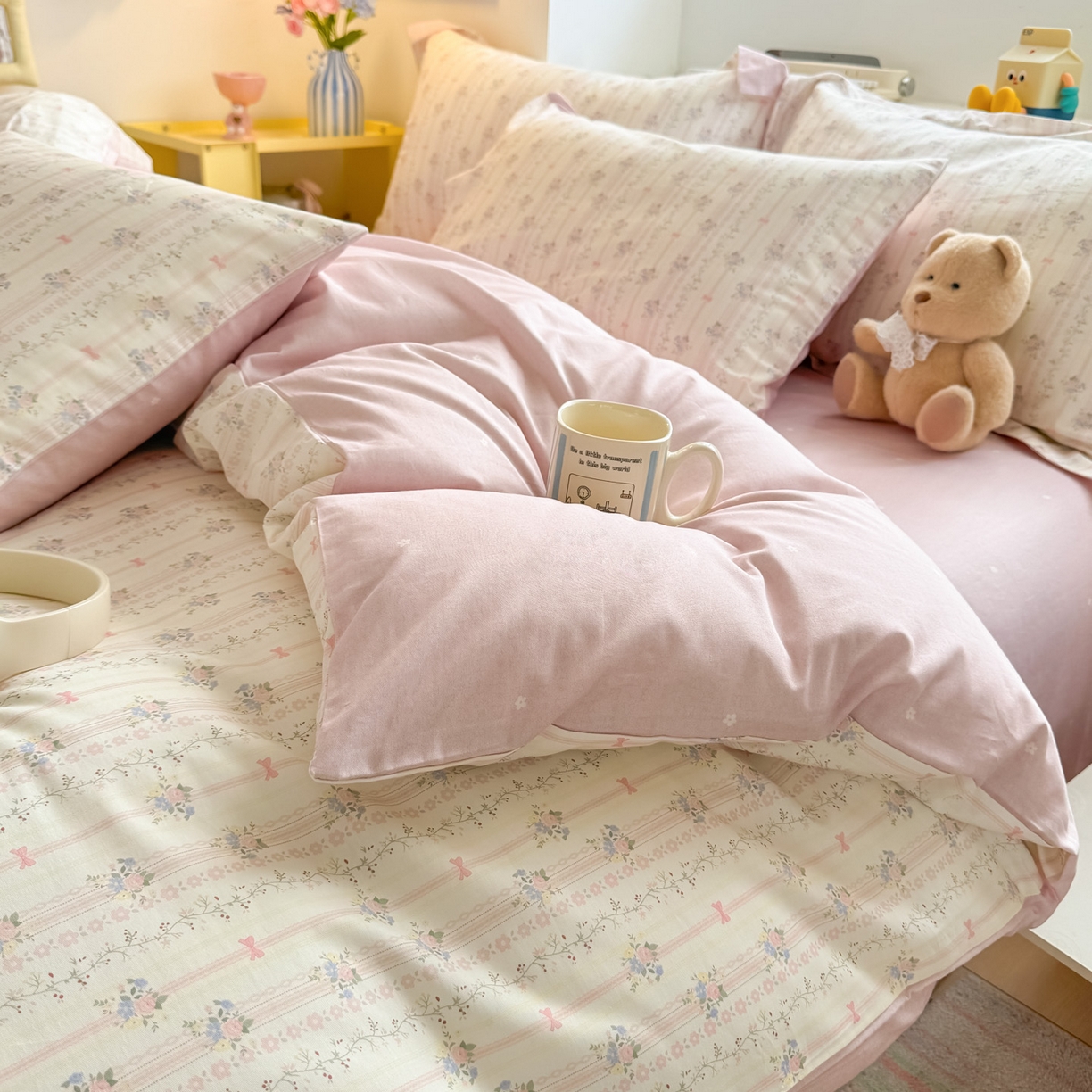 91家纺网 家纺一手货源 找家纺 景眠 2026新款全棉13372小清新简单款四件套 花间