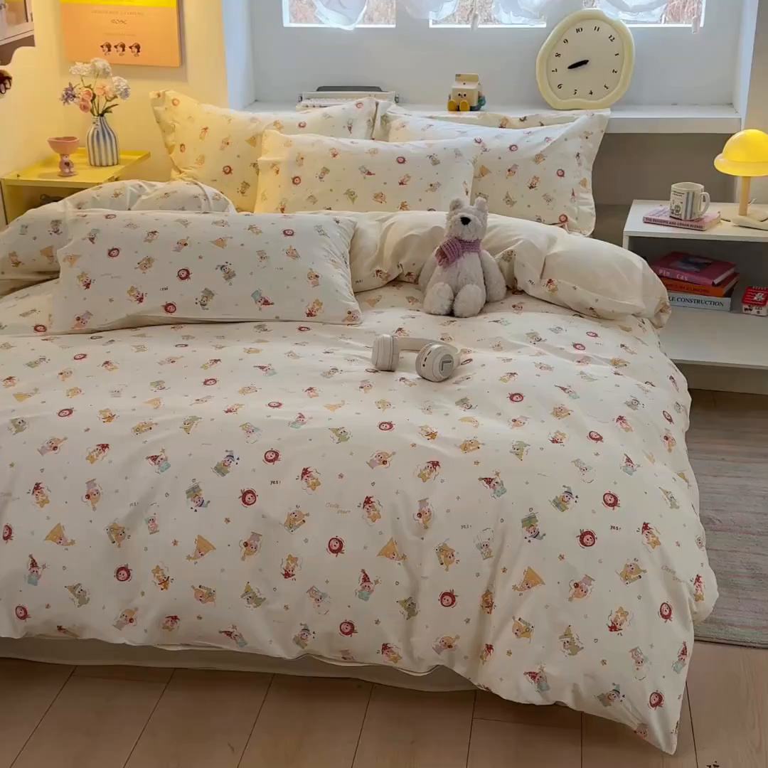 91家纺网 家纺一手货源 找家纺 景眠 2026新款全棉13372小清新简单款四件套 童趣