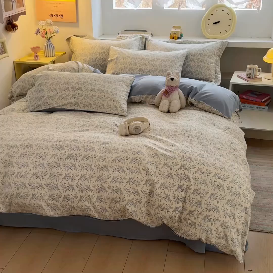 91家纺网 家纺一手货源 找家纺 景眠 2026新款全棉13372小清新简单款四件套 花蔓