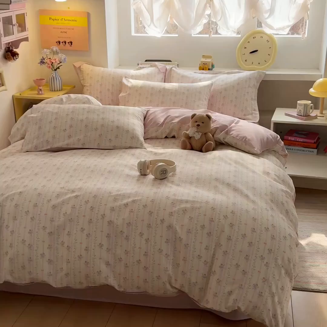 91家纺网 家纺一手货源 找家纺 景眠 2026新款全棉13372小清新简单款四件套 花间