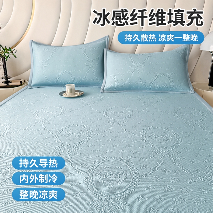 91家纺网 家纺一手货源 找家纺 梦卡迪 2026新款A类提花凉感冰凉豆豆凉席镂空花边床笠床单可机洗双人软席子三件套 冰蓝色-凉席