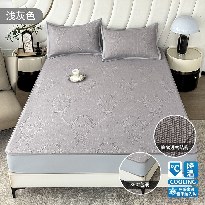 梦卡迪 2026新款A类提花凉感冰凉豆豆凉席镂空花边床笠床单可机洗双人软席子三件套 浅灰色-床笠