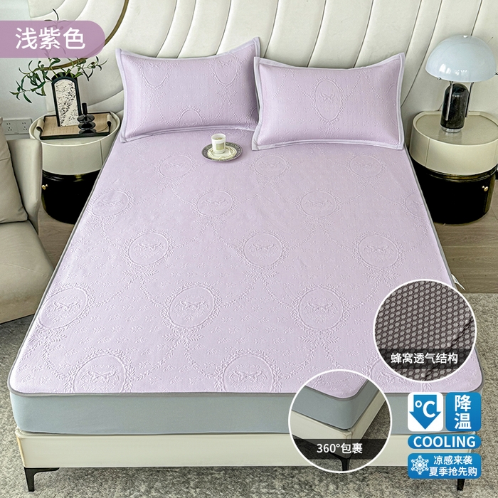梦卡迪 2026新款A类提花凉感冰凉豆豆凉席镂空花边床笠床单可机洗双人软席子三件套 浅紫色-床笠