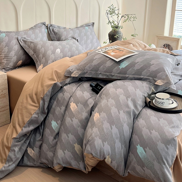 梧桐树 2026新款全棉纯棉长绒棉数码印花系列四件套 S34千鸟格