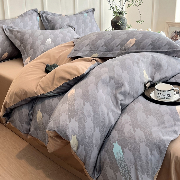 91家纺网 家纺一手货源 找家纺 梧桐树 2026新款全棉纯棉长绒棉数码印花系列四件套 S34千鸟格