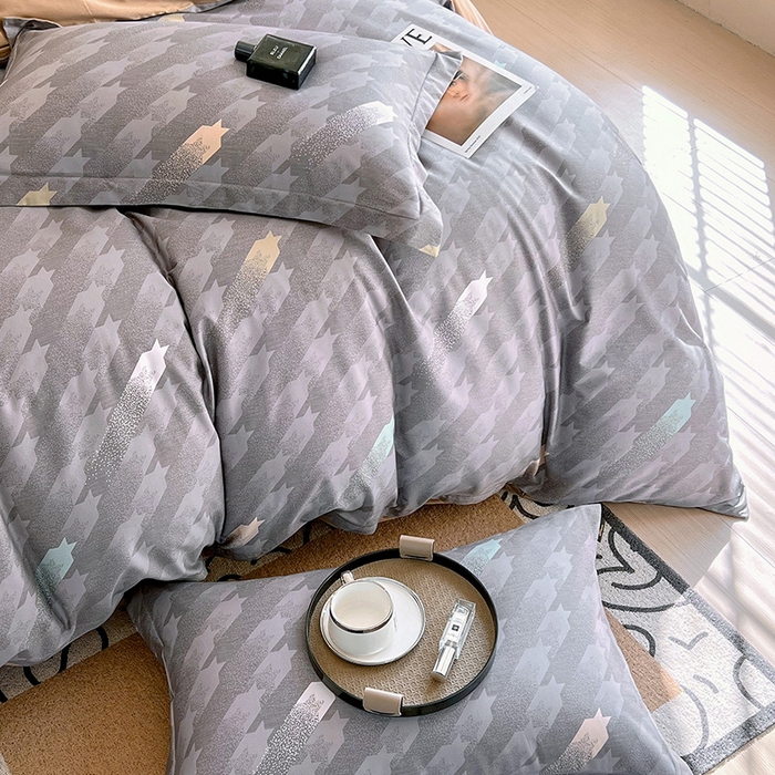 91家纺网 家纺一手货源 找家纺 梧桐树 2026新款全棉纯棉长绒棉数码印花系列四件套 S34千鸟格