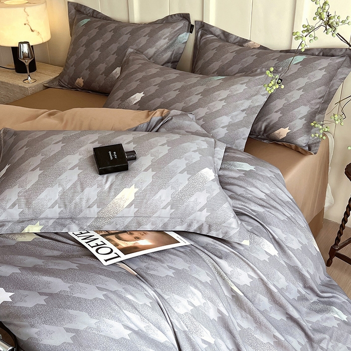 91家纺网 家纺一手货源 找家纺 梧桐树 2026新款全棉纯棉长绒棉数码印花系列四件套 S34千鸟格