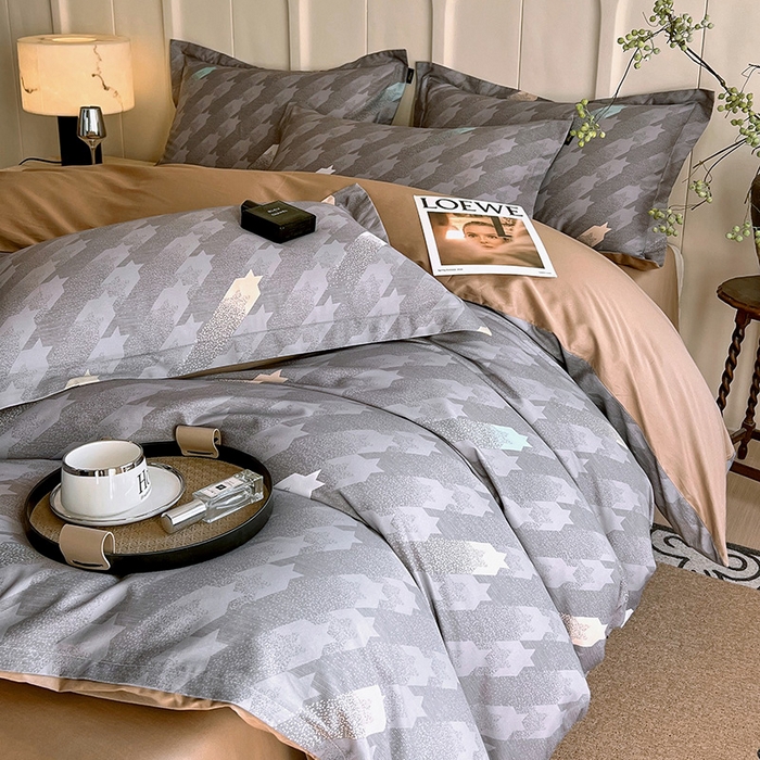 91家纺网 家纺一手货源 找家纺 梧桐树 2026新款全棉纯棉长绒棉数码印花系列四件套 S34千鸟格