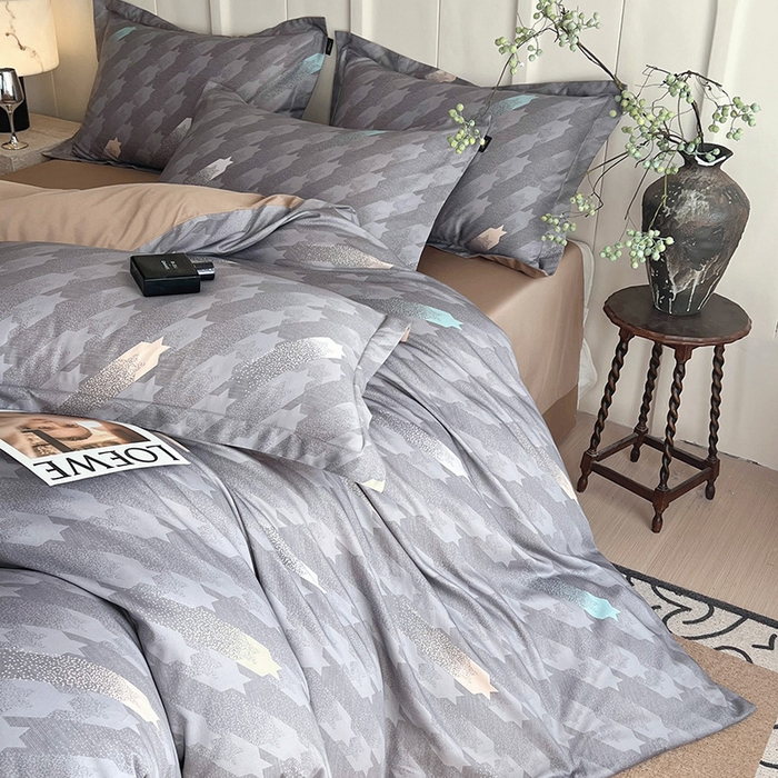 91家纺网 家纺一手货源 找家纺 梧桐树 2026新款全棉纯棉长绒棉数码印花系列四件套 S34千鸟格