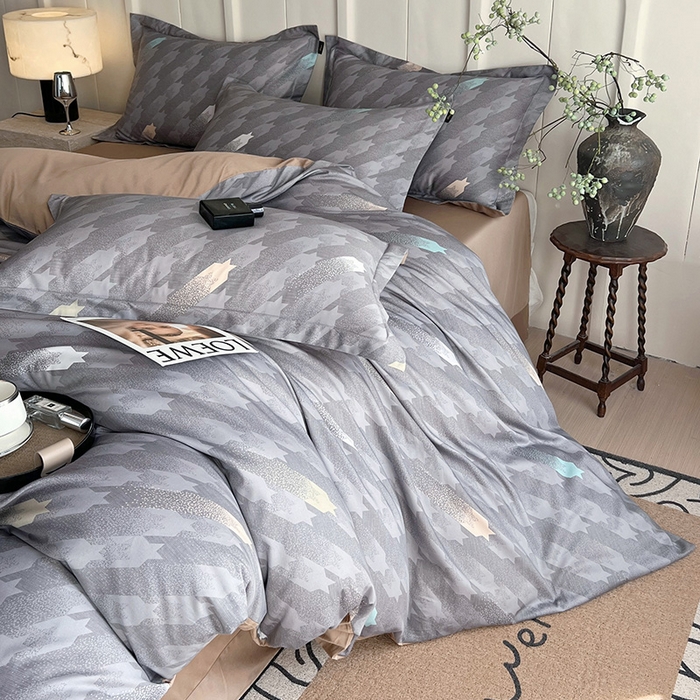 91家纺网 家纺一手货源 找家纺 梧桐树 2026新款全棉纯棉长绒棉数码印花系列四件套 S34千鸟格