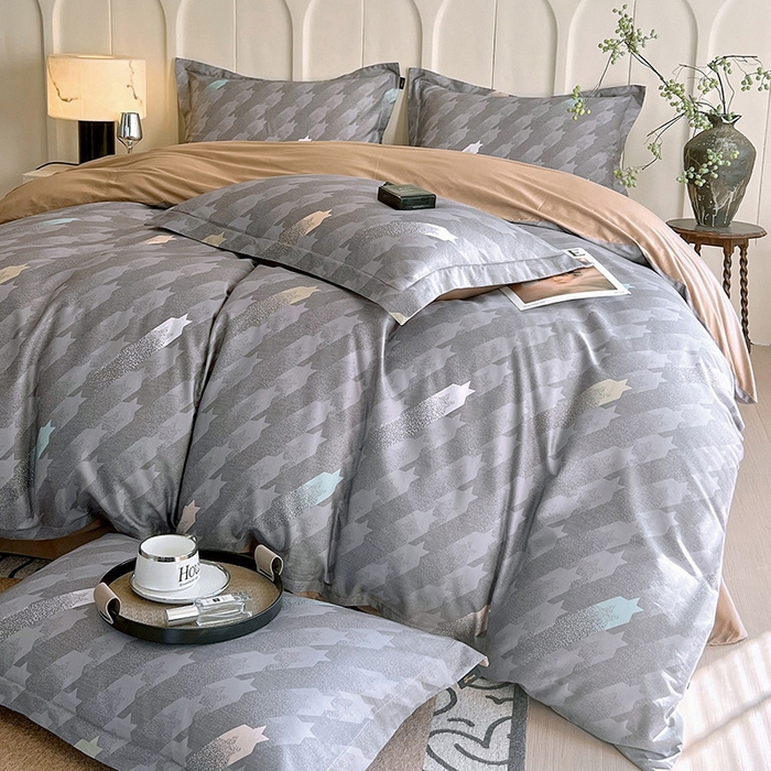 91家纺网 家纺一手货源 找家纺 梧桐树 2026新款全棉纯棉长绒棉数码印花系列四件套 S34千鸟格