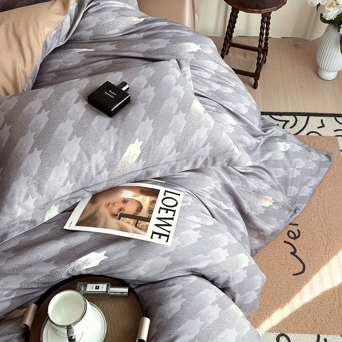 91家纺网 家纺一手货源 找家纺 梧桐树 2026新款全棉纯棉长绒棉数码印花系列四件套 S34千鸟格