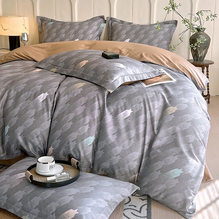 91家纺网 家纺一手货源 找家纺 梧桐树 2026新款全棉纯棉长绒棉数码印花系列四件套 S34千鸟格