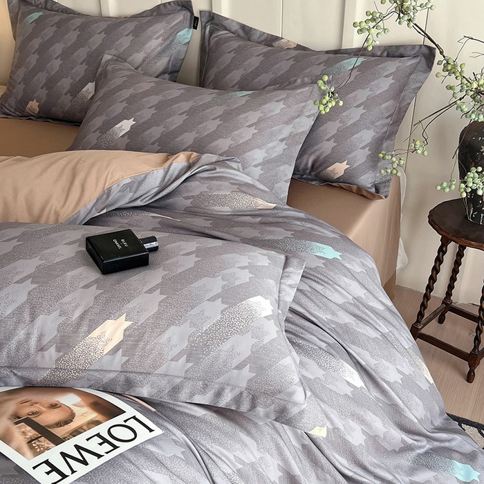 91家纺网 家纺一手货源 找家纺 梧桐树 2026新款全棉纯棉长绒棉数码印花系列四件套 S34千鸟格