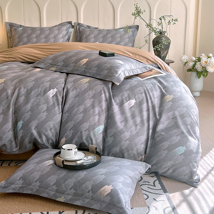 91家纺网 家纺一手货源 找家纺 梧桐树 2026新款全棉纯棉长绒棉数码印花系列四件套 S34千鸟格