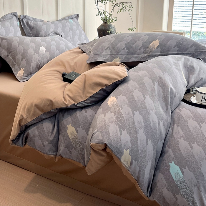 91家纺网 家纺一手货源 找家纺 梧桐树 2026新款全棉纯棉长绒棉数码印花系列四件套 S34千鸟格