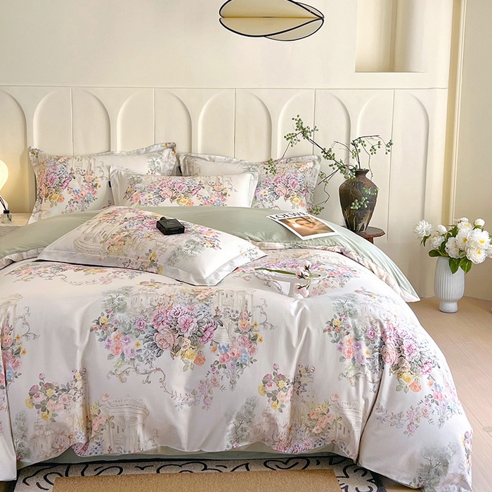 91家纺网 家纺一手货源 找家纺 梧桐树 2026新款全棉纯棉长绒棉数码印花系列四件套 S37暮光-绿