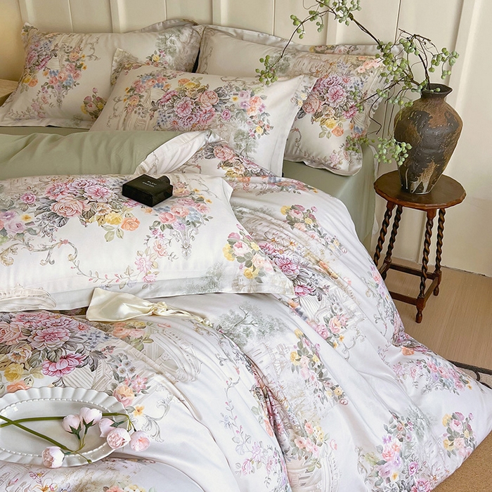 91家纺网 家纺一手货源 找家纺 梧桐树 2026新款全棉纯棉长绒棉数码印花系列四件套 S37暮光-绿