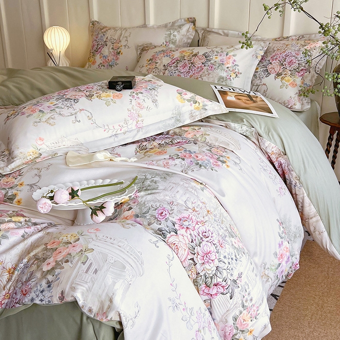 91家纺网 家纺一手货源 找家纺 梧桐树 2026新款全棉纯棉长绒棉数码印花系列四件套 S37暮光-绿