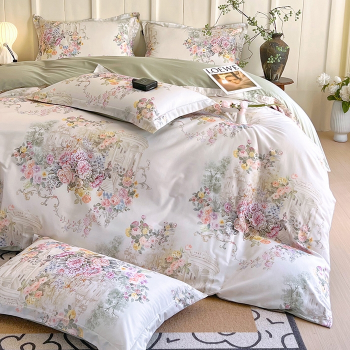 91家纺网 家纺一手货源 找家纺 梧桐树 2026新款全棉纯棉长绒棉数码印花系列四件套 S37暮光-绿