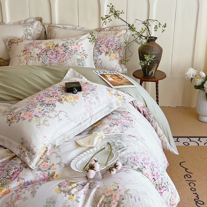 91家纺网 家纺一手货源 找家纺 梧桐树 2026新款全棉纯棉长绒棉数码印花系列四件套 S37暮光-绿