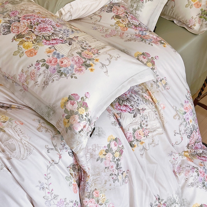 91家纺网 家纺一手货源 找家纺 梧桐树 2026新款全棉纯棉长绒棉数码印花系列四件套 S37暮光-绿