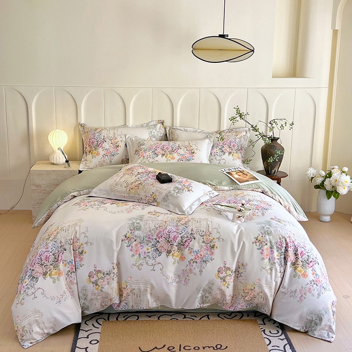 91家纺网 家纺一手货源 找家纺 梧桐树 2026新款全棉纯棉长绒棉数码印花系列四件套 S37暮光-绿